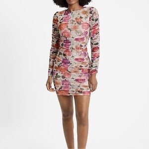 NWT EXPRESS Body Contour Floral Long Sleeve Short Dress XS
